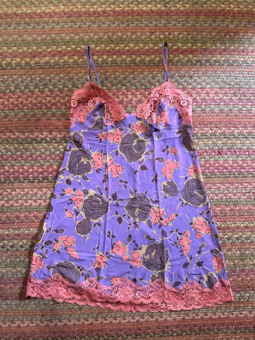 VTG Y2K VICTORIAS SECRET SHEER FLORAL PURPLE PINK LINGERIE DRESS